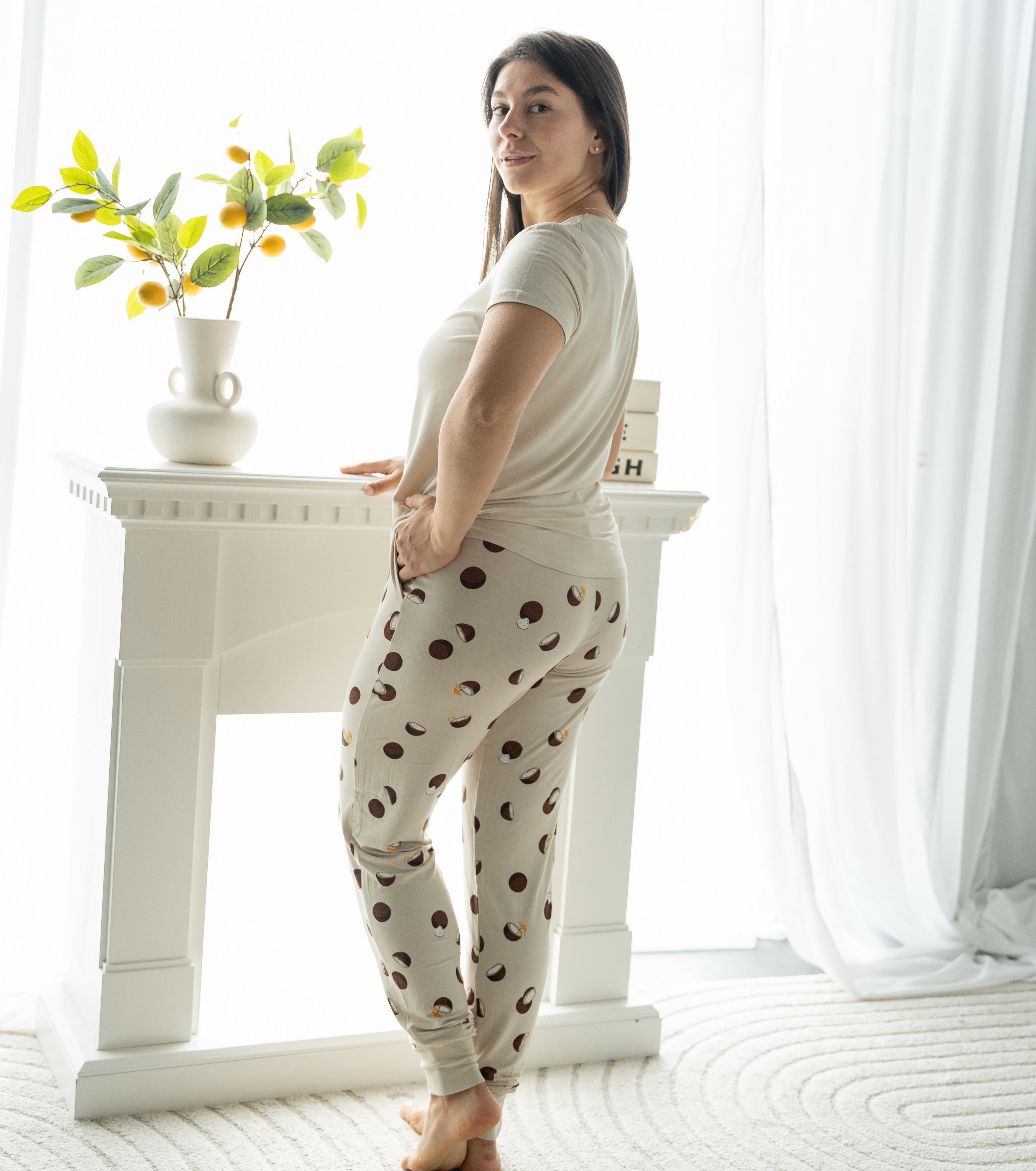 Wommen's Bamboo Short Sleeve Pajama Set (Coconut Print)