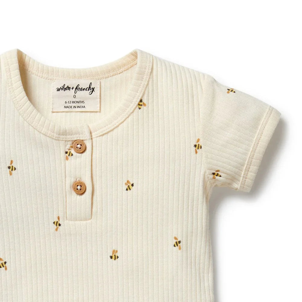 Bee Mine Organic Henley Bodysuit | Wilson + Frenchy