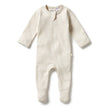 Organic Stripe Rib Zipsuit with Feet | Oatmeal | Wilson + Frenchy