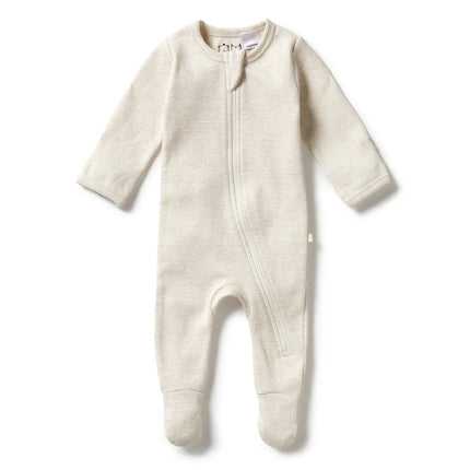 Organic Stripe Rib Zipsuit with Feet | Oatmeal | Wilson + Frenchy