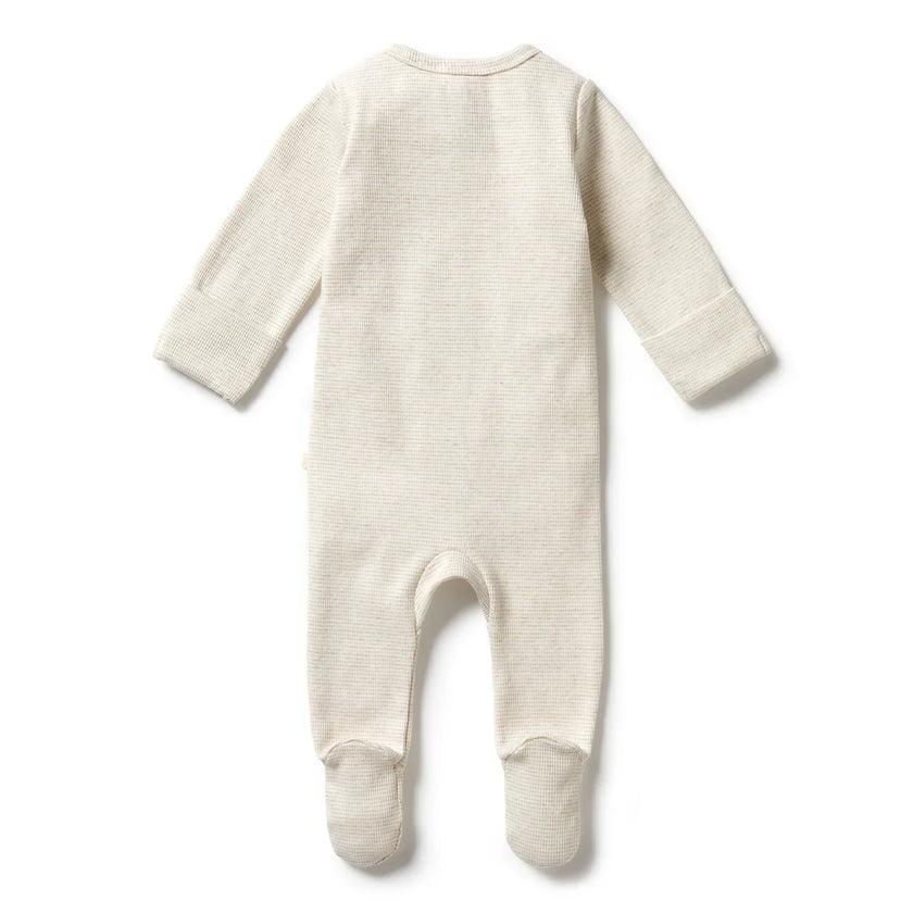 Organic Stripe Rib Zipsuit with Feet | Oatmeal | Wilson + Frenchy