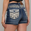 Westfield Eagle Women’s Embroidered Denim Shorts. High Waisted Cross Design Bling