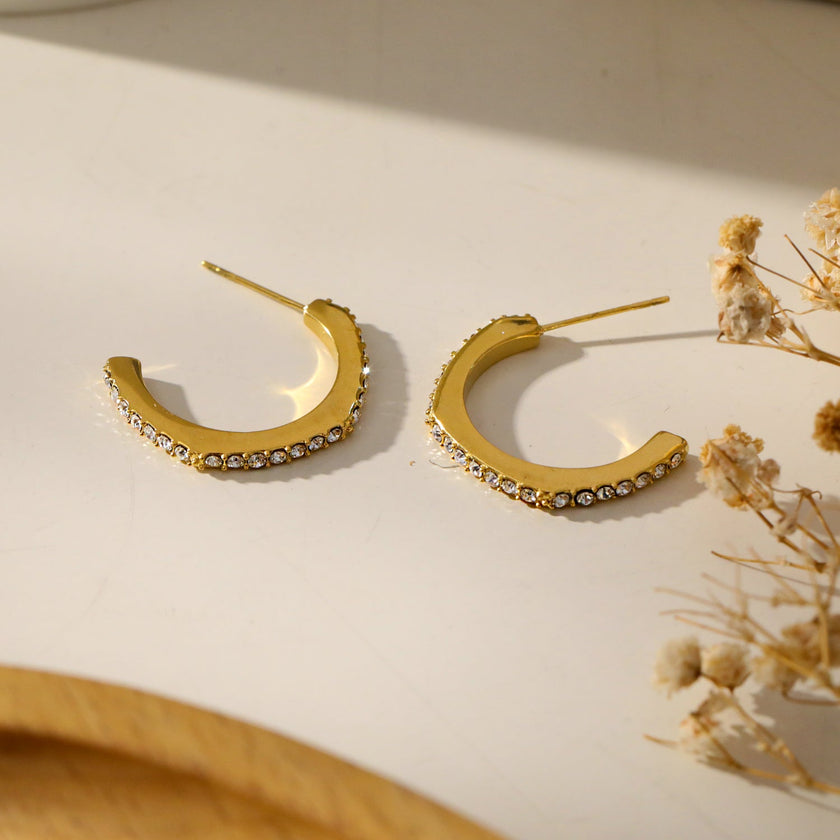 WISHAW: Pentagon-Shaped Circle Hoop Earrings with Dazzling Pavé Zirconia Gemstones