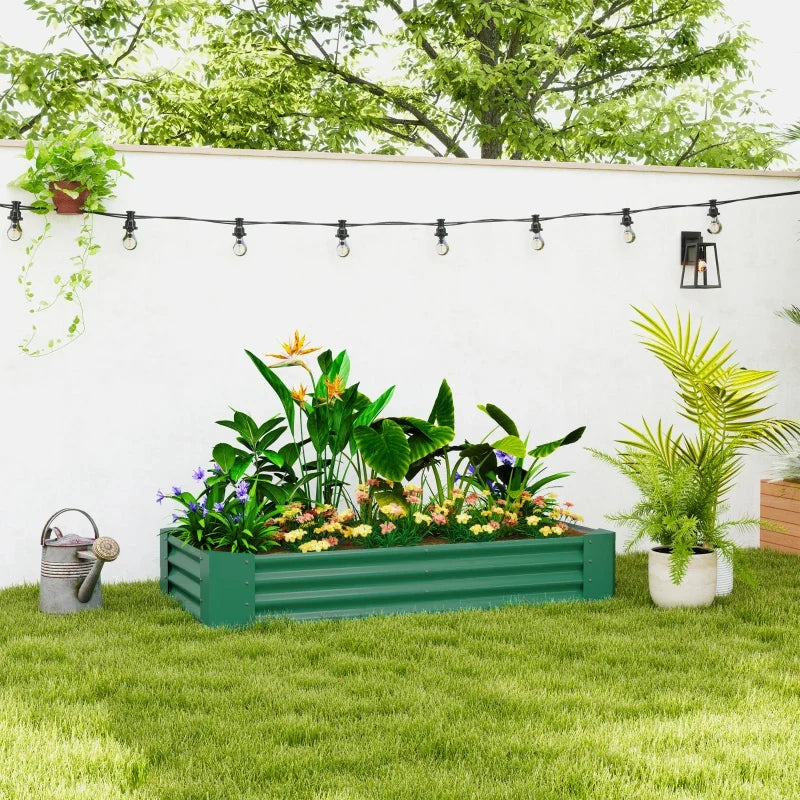 6 x 3 x 1ft Galvanized Raised Garden Bed, Reinforced Outdoor Planter Box with Open Bottom, Green