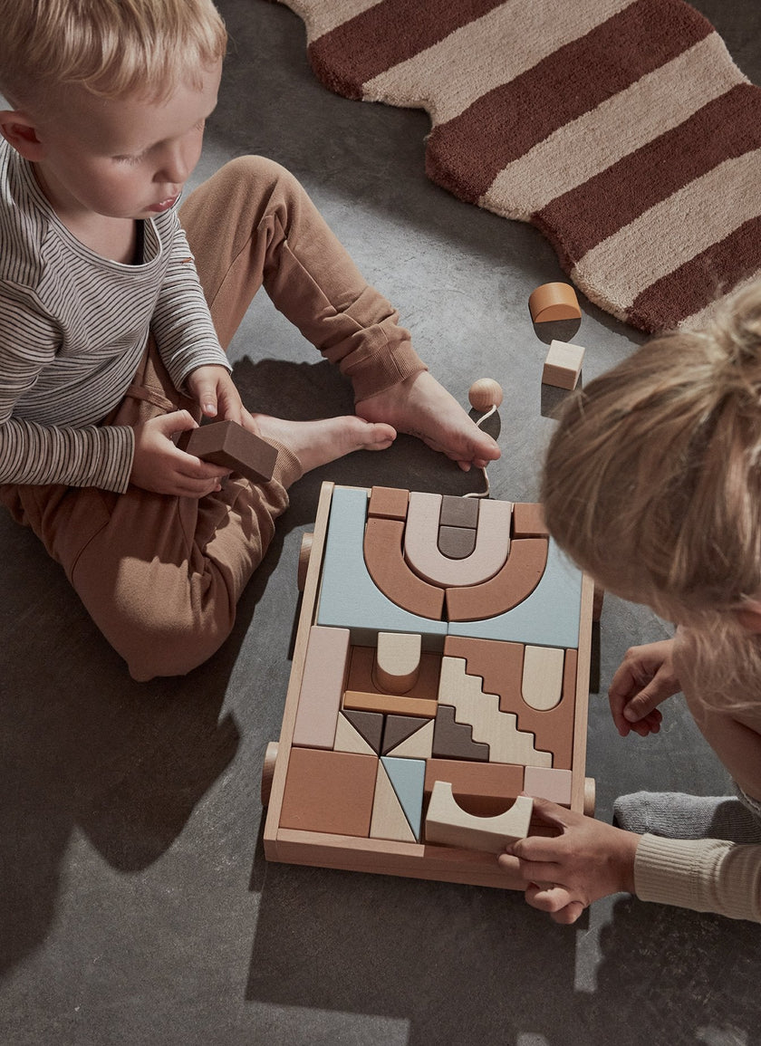 Wooden Rainbow Wagon with Blocks - Nature