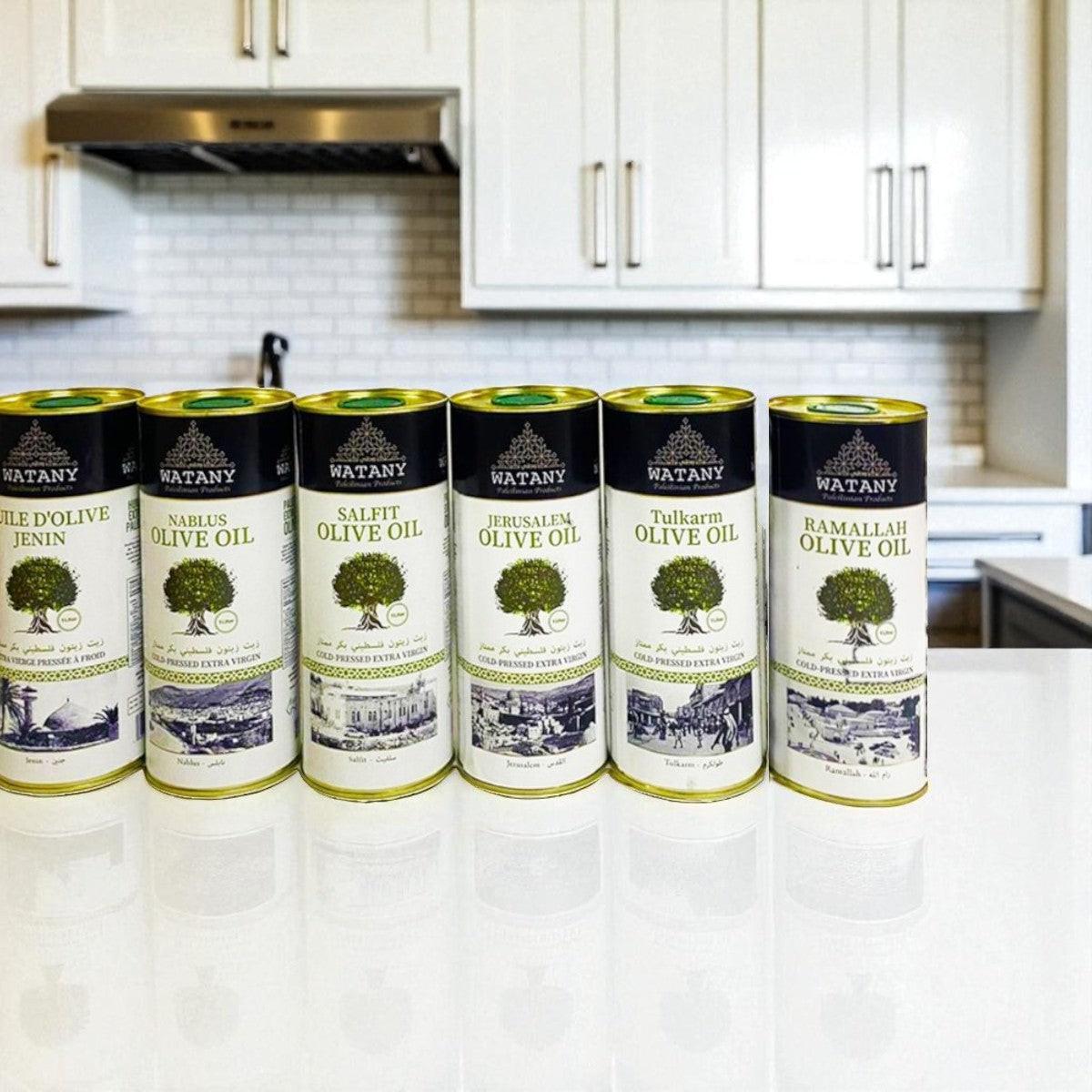 Olive Oil Set – Taste of Palestine by WATANY (6 x 1 L Regional Sampler: Tulkarm, Al Quds, Jenin, Nablus, Salfit & Ramallah)