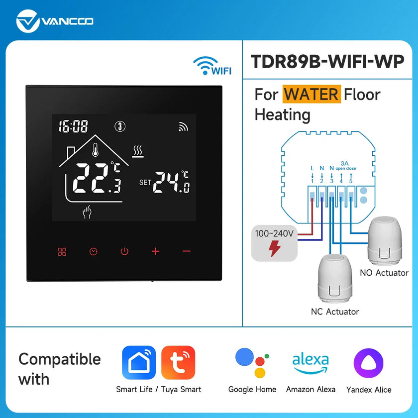 Central Heating Hub Controller for 5/8 Zone, UnderFloor Water Heating System For Gas/Boiler/Pump Valve/Actuator Smart WIFI Thermostat