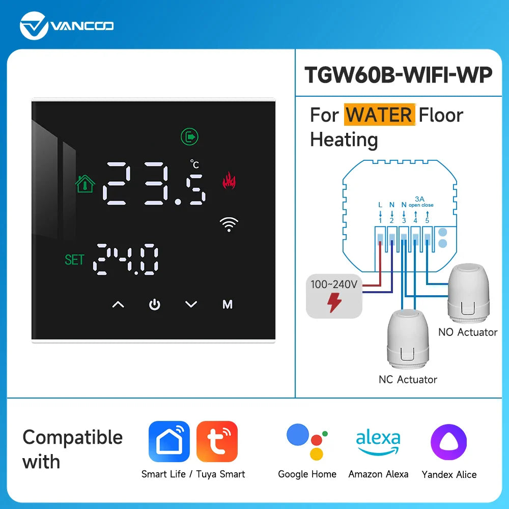Central Heating Hub Controller for 5/8 Zone, UnderFloor Water Heating System For Gas/Boiler/Pump Valve/Actuator Smart WIFI Thermostat