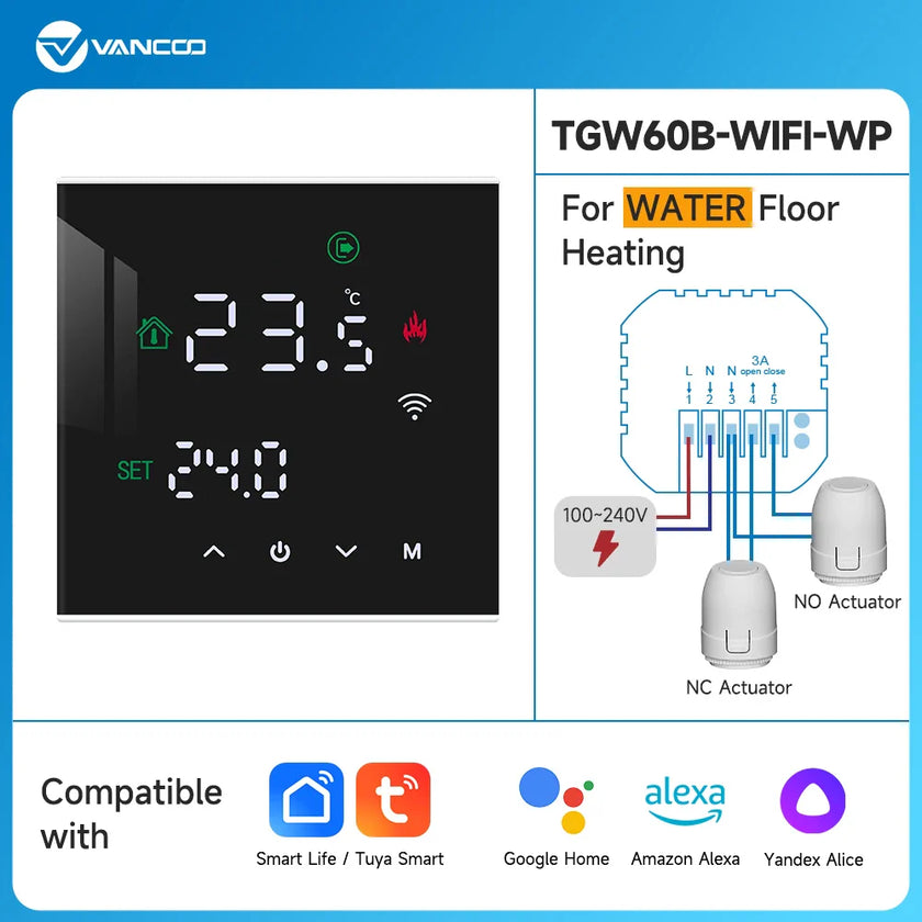 Central Heating Hub Controller for 5/8 Zone, UnderFloor Water Heating System For Gas/Boiler/Pump Valve/Actuator Smart WIFI Thermostat
