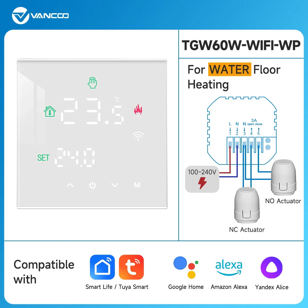 Central Heating Hub Controller for 5/8 Zone, UnderFloor Water Heating System For Gas/Boiler/Pump Valve/Actuator Smart WIFI Thermostat