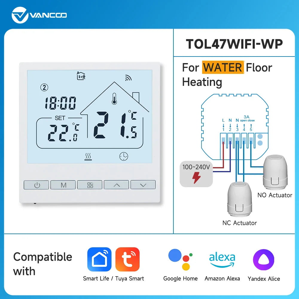 Central Heating Hub Controller for 5/8 Zone, UnderFloor Water Heating System For Gas/Boiler/Pump Valve/Actuator Smart WIFI Thermostat