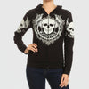 Women's Motorcycle Zip Up Hoodie with Rhinestone Skull & Wings