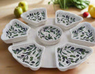 Handcrafted 8-Piece Ceramic Appetizer & Dipping Plate Set – 12” Round | Olive Harmony Pattern