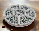 Handcrafted 8-Piece Ceramic Appetizer & Dipping Plate Set – 12” Round | Olive Harmony Pattern