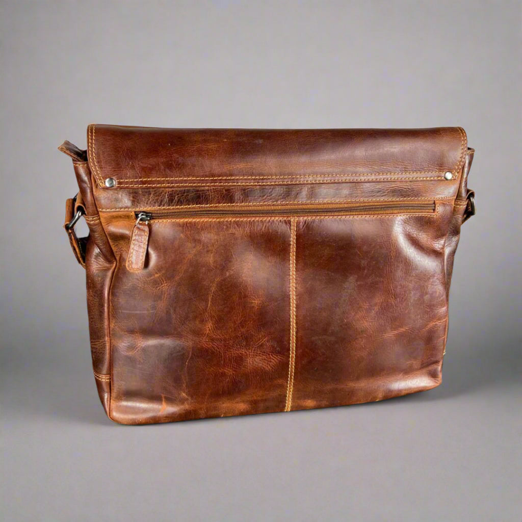 Greenwood Leather Laptop Bag. Premium Waxed Full-Grain Leather Briefcase for 16