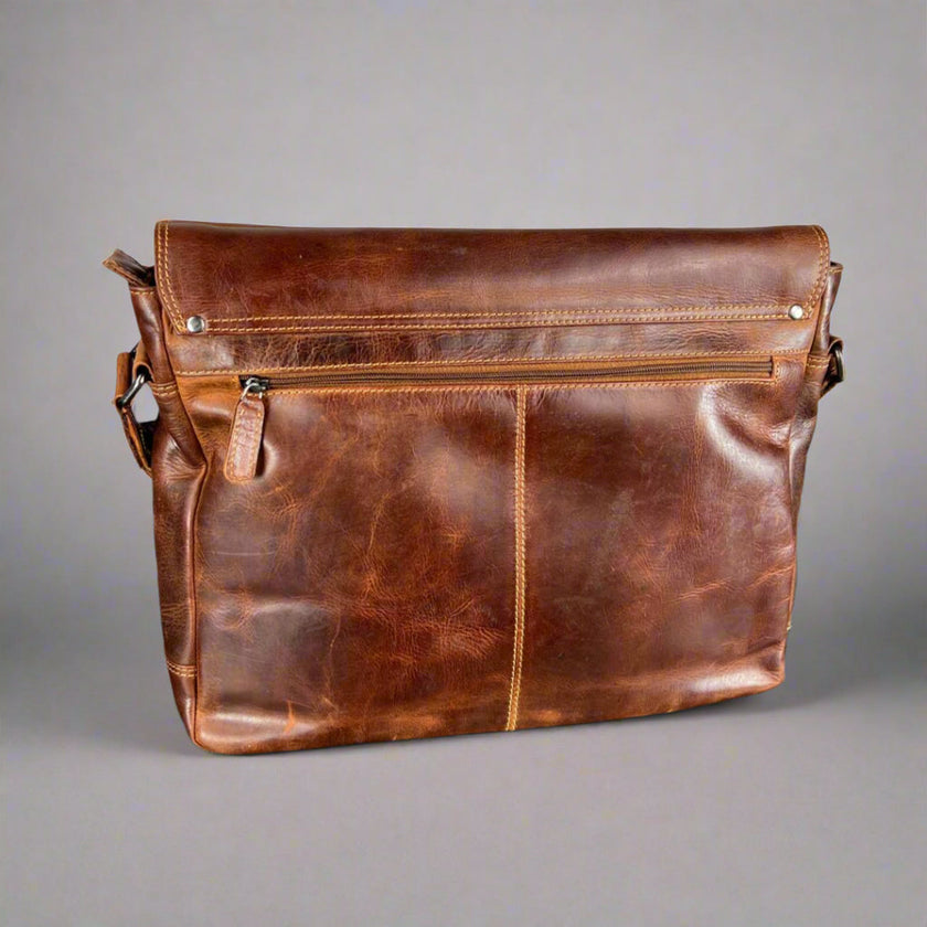 Greenwood Leather Laptop Bag. Premium Waxed Full-Grain Leather Briefcase for 16