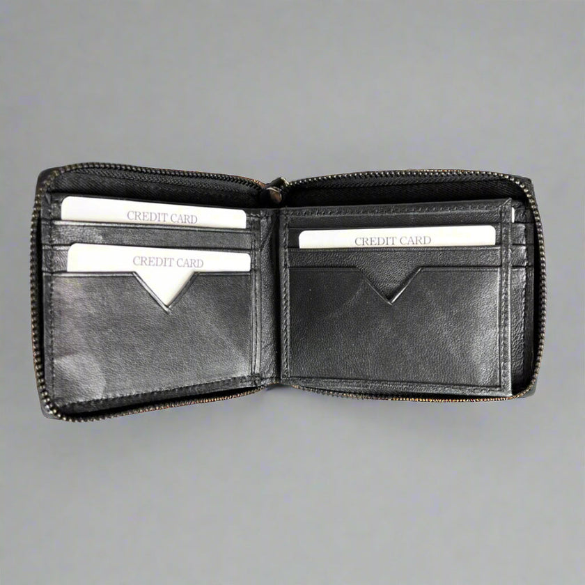 Greenwood Men's Leather Wallet. Premium RFID Protection Zip-Around Wallet