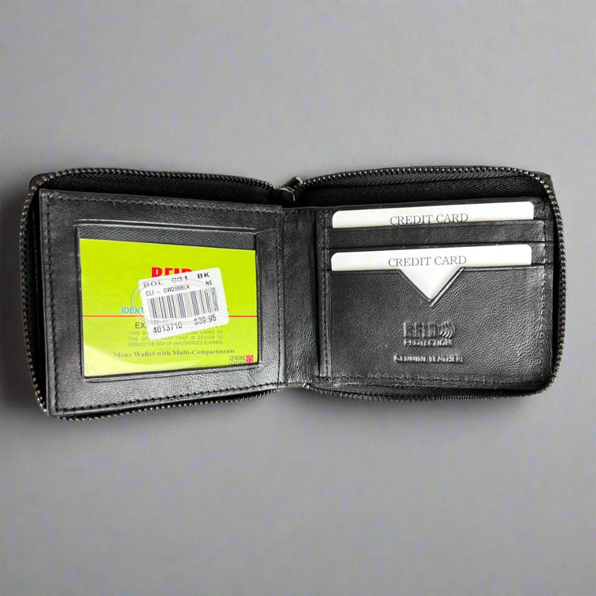 Greenwood Men's Leather Wallet. Premium RFID Protection Zip-Around Wallet