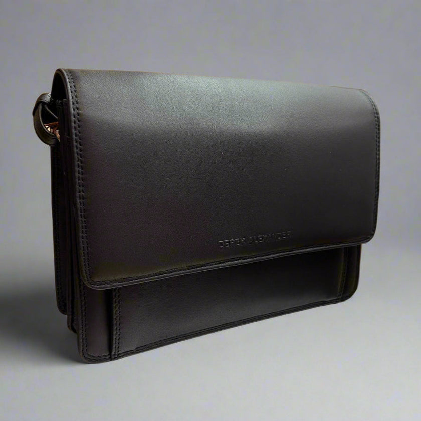 Derek Alexander Half Flap Organizer Leather Messenger Crossbody Bag