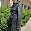 Women's Classic Leather Trench Coat. Double-Breasted Button Closure with Adjustable Belt