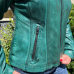 Women's Classic Sheep Leather Jacket. Standing Collar with Studs, 4 Zippered Pockets & Shoulder Accent Stitching