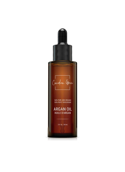 Huile d'argan marocaine bio de Canadian Grace, le meilleur soin cosmétique pour une peau hydratée, des cheveux lisses et des ongles sains, huile naturelle de première qualité pour tous types de cheveux.