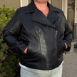 Women's Lamb Leather Biker Jacket with Quilted Ribbed Shoulders