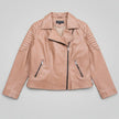 Women's Lamb Leather Biker Jacket with Quilted Ribbed Shoulders