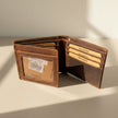 Greenwood Leather Men's Bifold Wallet. Premium RFID Protection Wallet with Flip ID Window