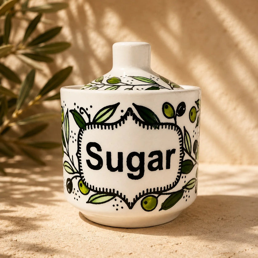 Handmade Olive Branch Ceramic Pot with Lid – Storage Jar, Canister & Kitchen Container