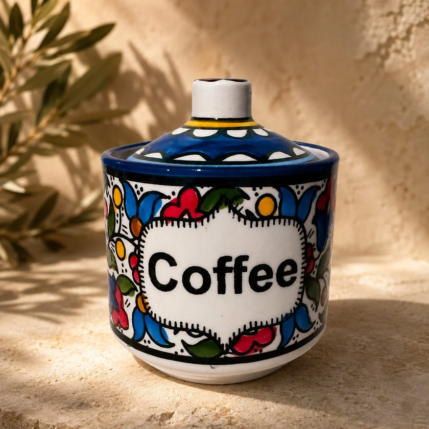 Handmade Floral Ceramic Pot with Lid – Storage Jar, Canister & Kitchen Container