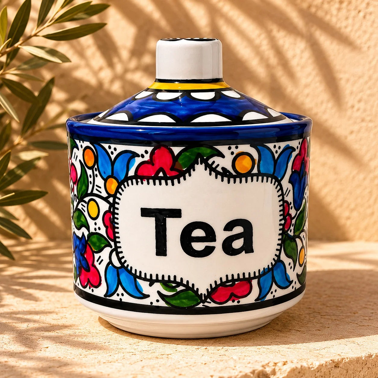 Handmade Floral Ceramic Pot with Lid – Storage Jar, Canister & Kitchen Container