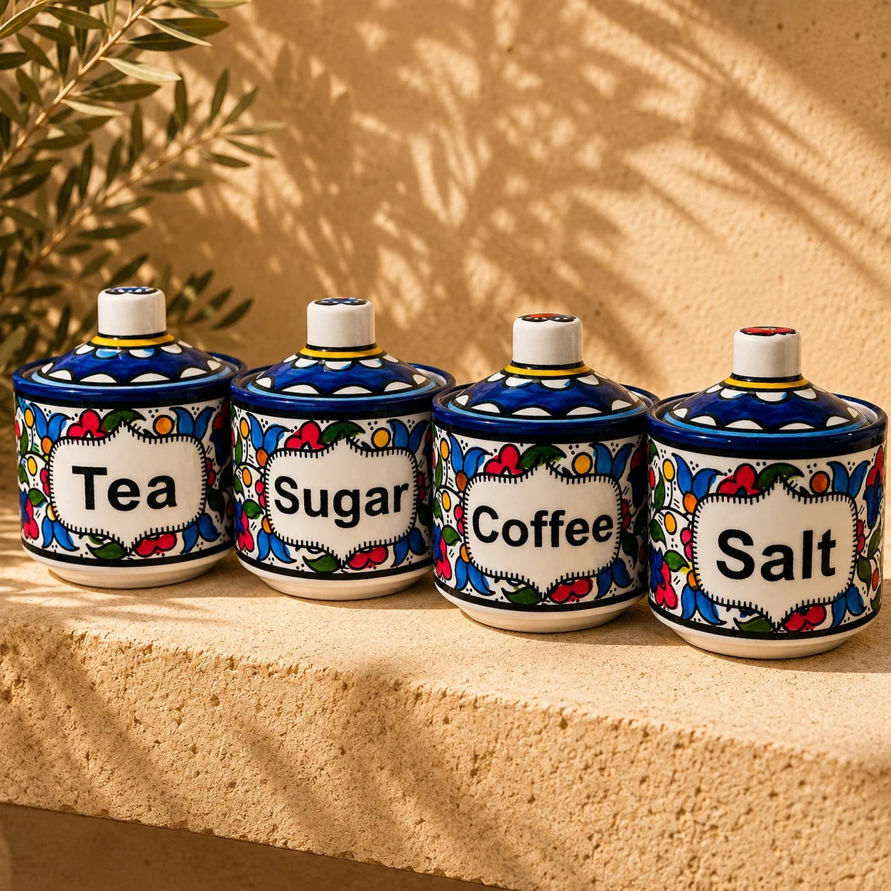 Handmade Floral Ceramic Pot with Lid – Storage Jar, Canister & Kitchen Container