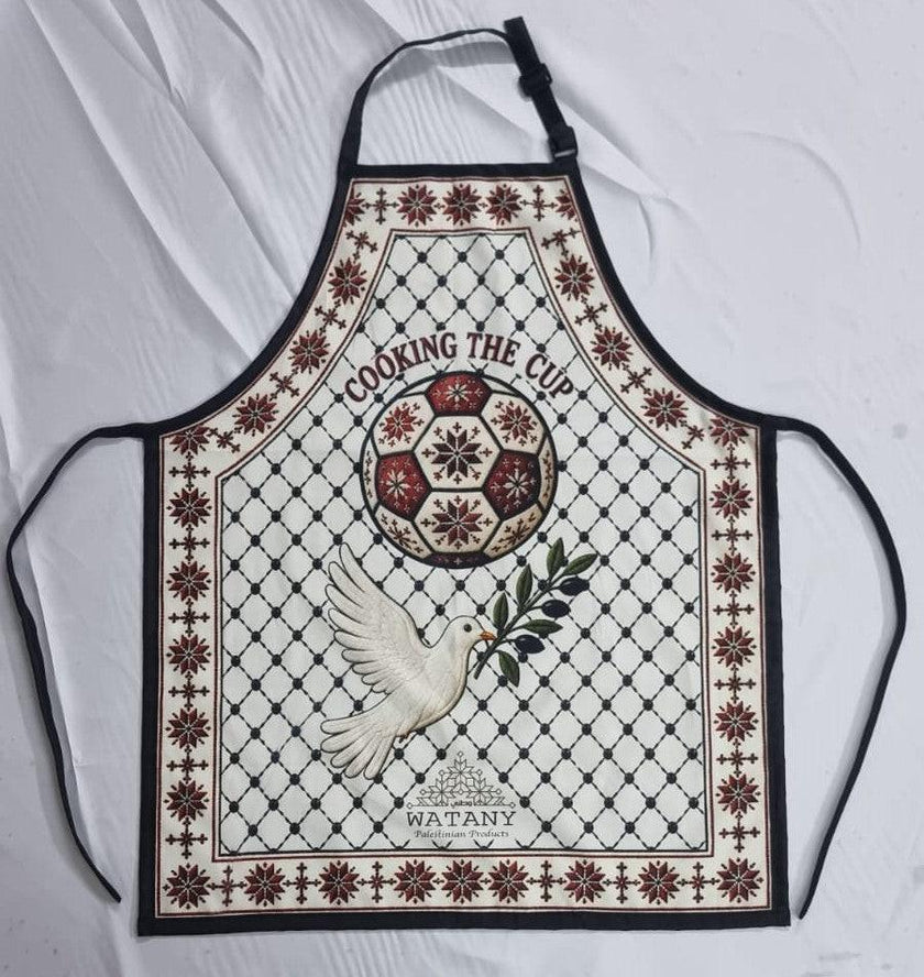 Palestinian Tatreez Apron | Cooking the Cup Heritage Kitchen Apron with Kufiya & Football Design