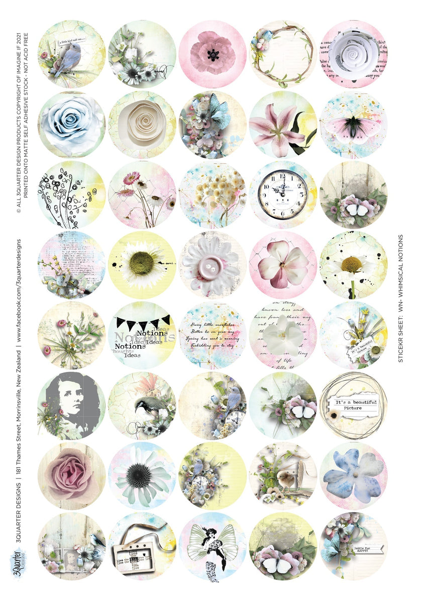 3Quarter Designs Sticker A4 Sheet - Whimsical Notions