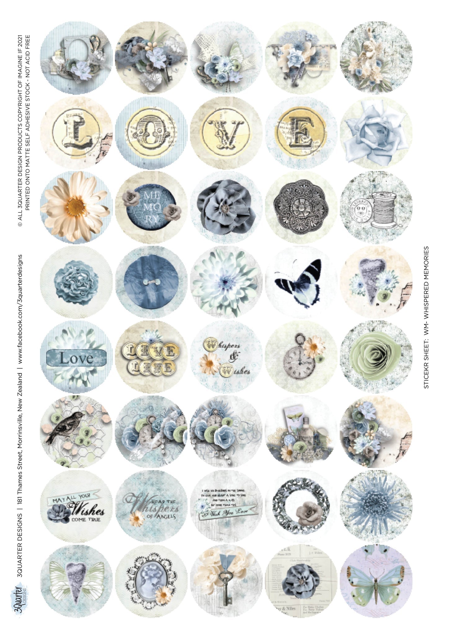 3Quarter Designs Sticker A4 Sheet - Whispered Memories