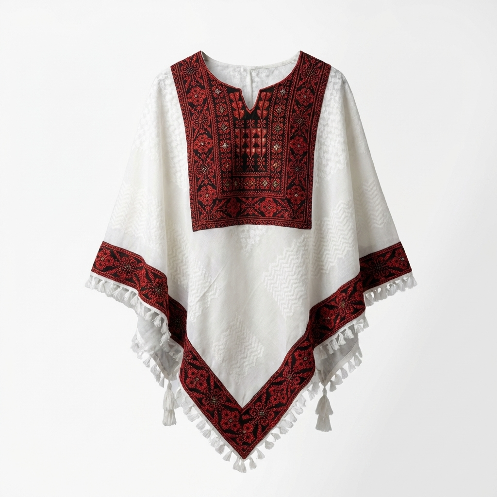 Poncho of Palestine | All White Kufiya (Keffiyeh) Tatreez