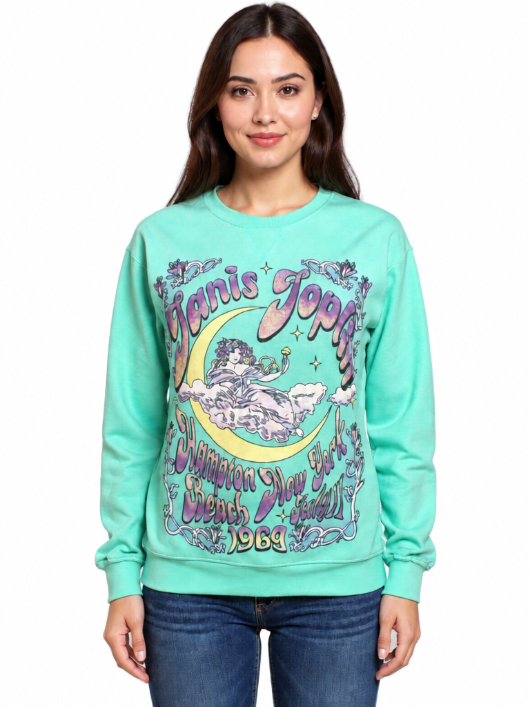 Janis Joplin Moon Crew Oversize Fleece Top