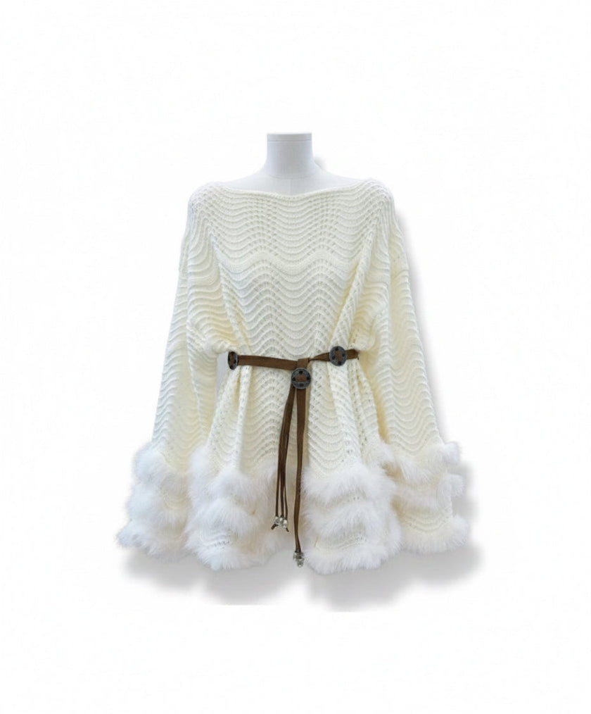 Fur Belted Mini Dress