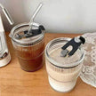 Wind Stripe Coffee Mug With Straw With Lid Glass Handy Mug