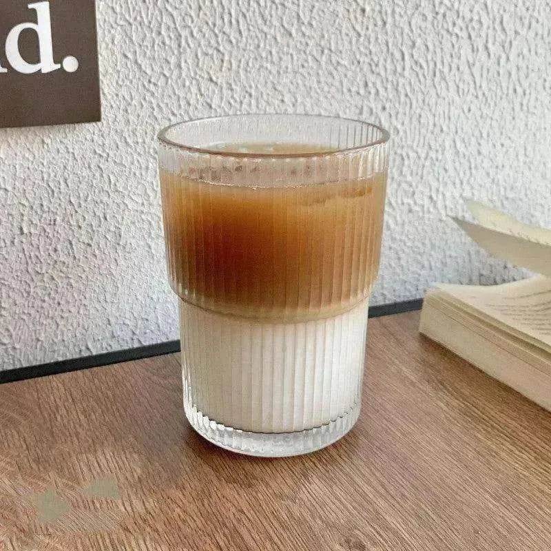 Wind Stripe Coffee Mug With Straw With Lid Glass Handy Mug