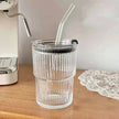 Wind Stripe Coffee Mug With Straw With Lid Glass Handy Mug