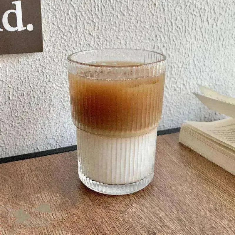 Wind Stripe Coffee Mug With Straw With Lid Glass Handy Mug