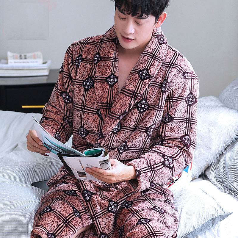 Coral Dressing Gown – Luxurious Thick Rabbit Fur Pajamas for Men
