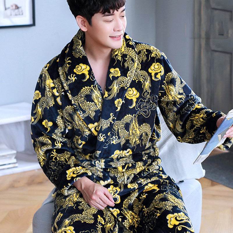 Coral Dressing Gown – Luxurious Thick Rabbit Fur Pajamas for Men