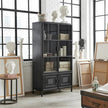 Armoire vintage en acier noir avec portes vitrées