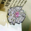 Women Diamond Flower Fashion Ring Female Opening