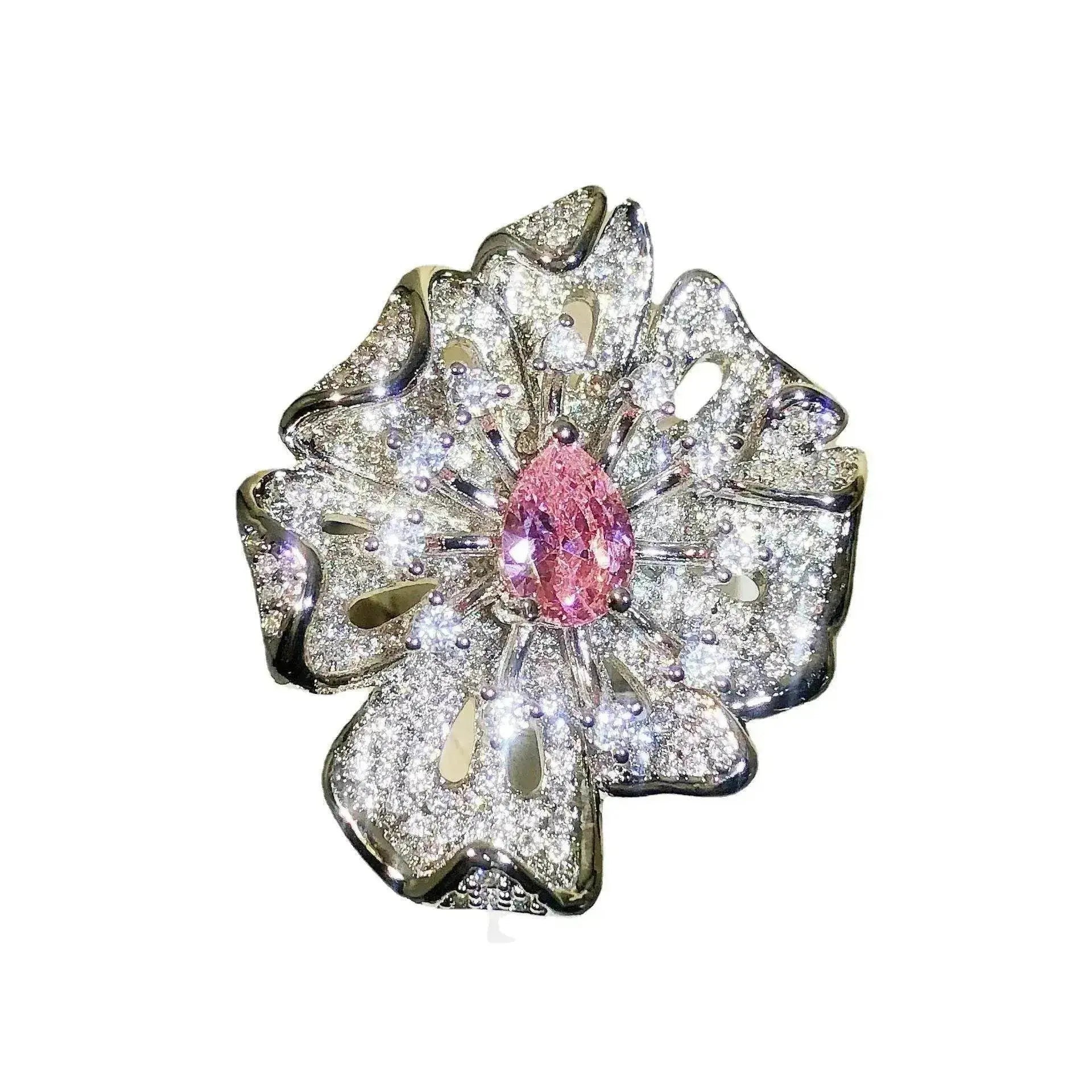 Women Diamond Flower Fashion Ring Female Opening