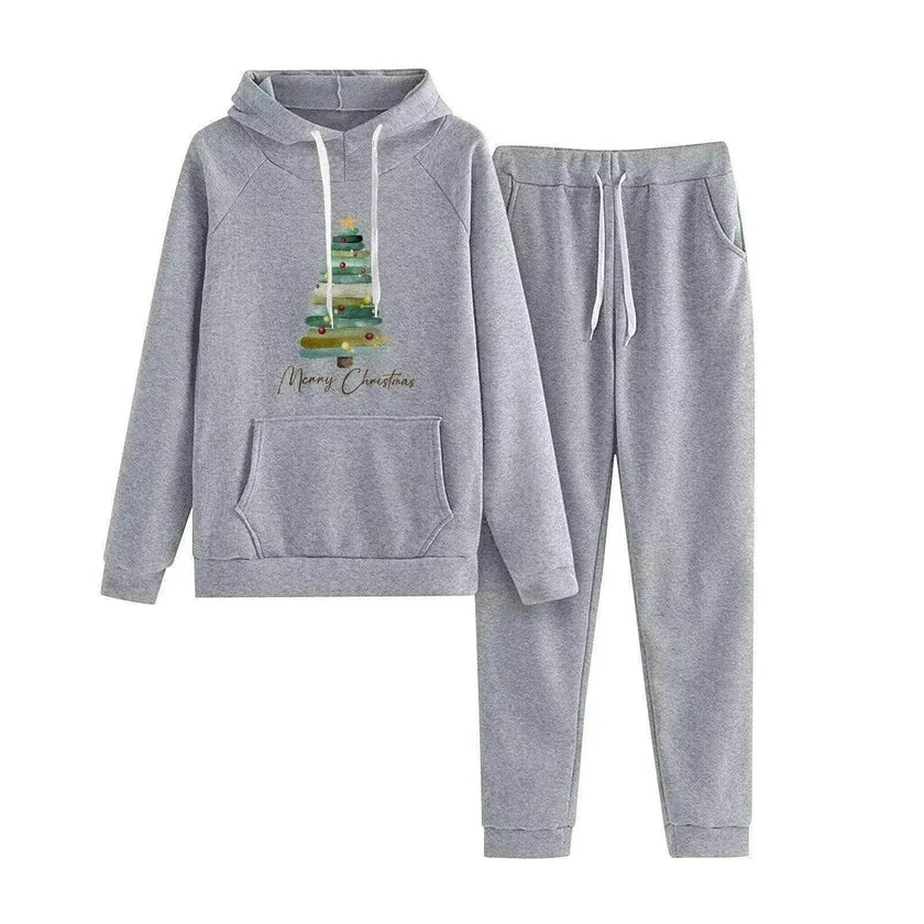 Women Loose Plus Size Long Sleeve Christmas Hoodie Outfit set 2pcs