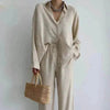 Women's 2 Piece Outfits Set Linen Button down shirt Blouse and straight Leg Pants Set